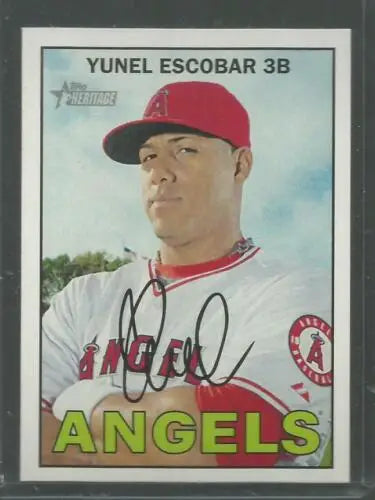 Signed Yunel Escobar baseball card from 2016 Topps Heritage NM-MT Angels original gloss