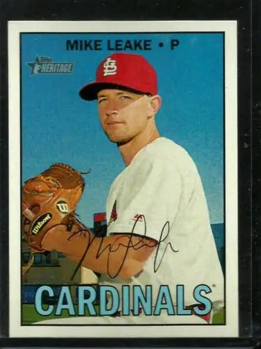 Signed Mike Leake baseball card from 2016 Topps Heritage High Number NM-MT Cardinals
