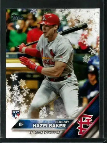 Baseball card featuring Jeremy Hazelbaker from Topps Holiday HMW72 with original gloss