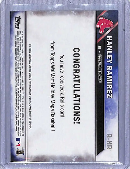 Back of 2016 Topps Holiday Hanley Ramirez baseball card displaying CONGRATULATIONS text