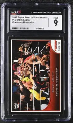 Graded Brock Lesnar wrestling card from Topps Road to Wrestlemania confronts Undertaker CGC 9