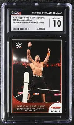 Graded John Cena wrestling card from 2016 Topps Road to Wrestlemania featuring Sting John Cena