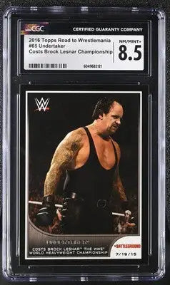 Graded Topps Road to Wrestlemania Undertaker wrestling card costing Brock Lesnar CGC 8.5
