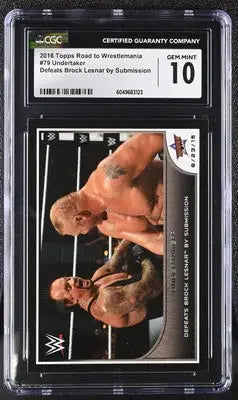 Graded wrestling trading card 2016 Topps Road to Wrestlemania Undertaker defeats Brock Lesnar CGC 10