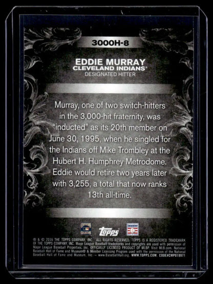 Eddie Murray 3000th hit baseball card from Cleveland Indians 2016 Topps Update series