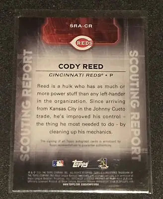 Cody Reed baseball card featuring Reed Scouting Report from 2016 Topps Update