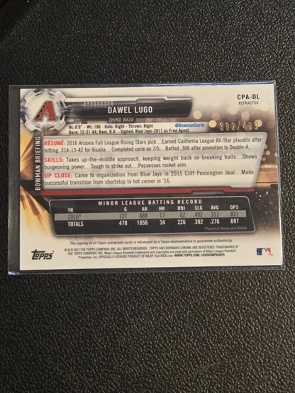 Baseball trading card of Dawel Lugo Prospect Autographs Refractor #/499