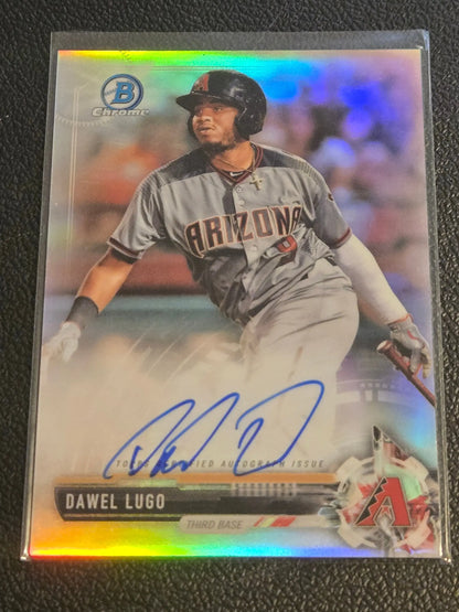 Signed Dawel Lugo Bowman Chrome baseball card featuring Lugo Prospect Autographs refractor