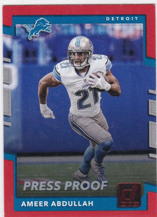 Ameer Abdullah press proof football trading card in Detroit Lions uniform with PRESS PROOF label