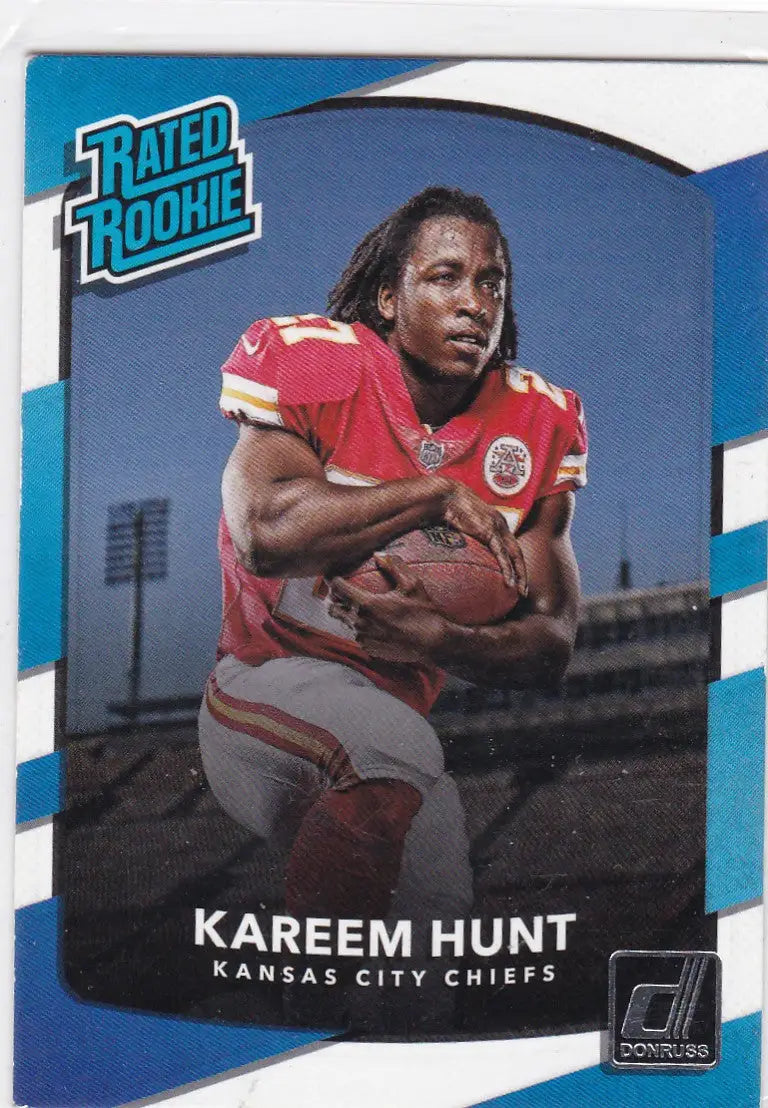 2017 Donruss Kareem Hunt Rated Rookie RC Kansas City Chiefs football card image