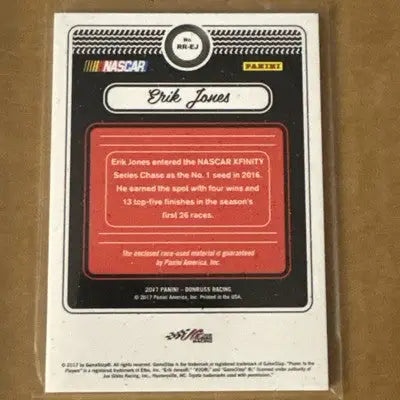 NASCAR trading card featuring Erik Jones Rubber Relics from 2017 Donruss Eric Jones