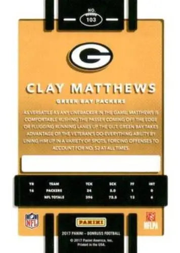 Clay Matthews 2017 Donruss Press Proof Blue #103 football card with original gloss finish
