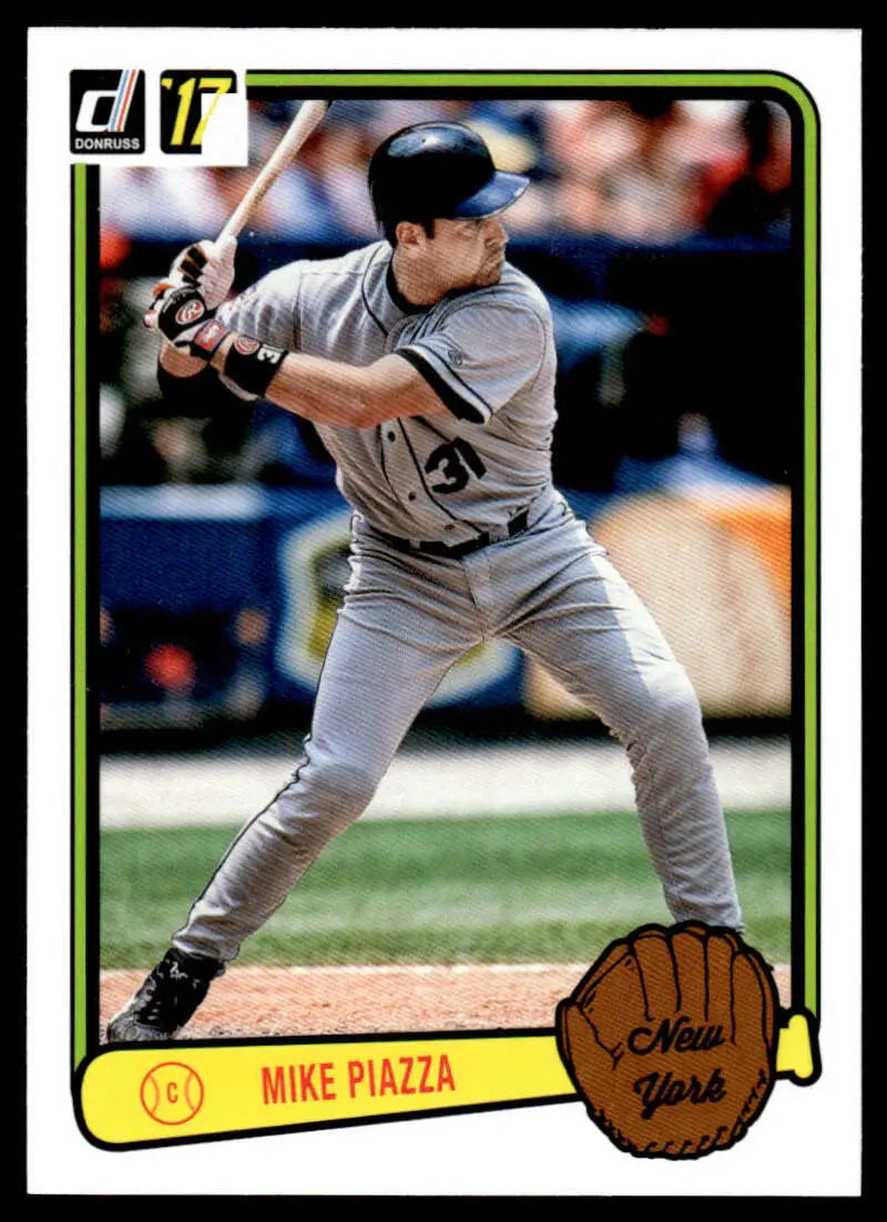 Baseball card of Mike Piazza in gray road uniform for 2017 Donruss RV-41