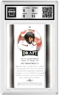 Graded Pat Mahomes II football card from Leaf Draft Pat series in 2017 Draft Pat Mahomes season