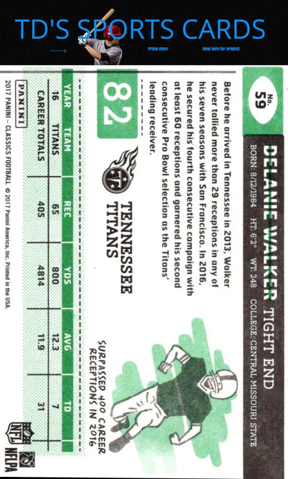 Delanie Walker football card from 2017 Panini Classics Timeless Tributes Gold series
