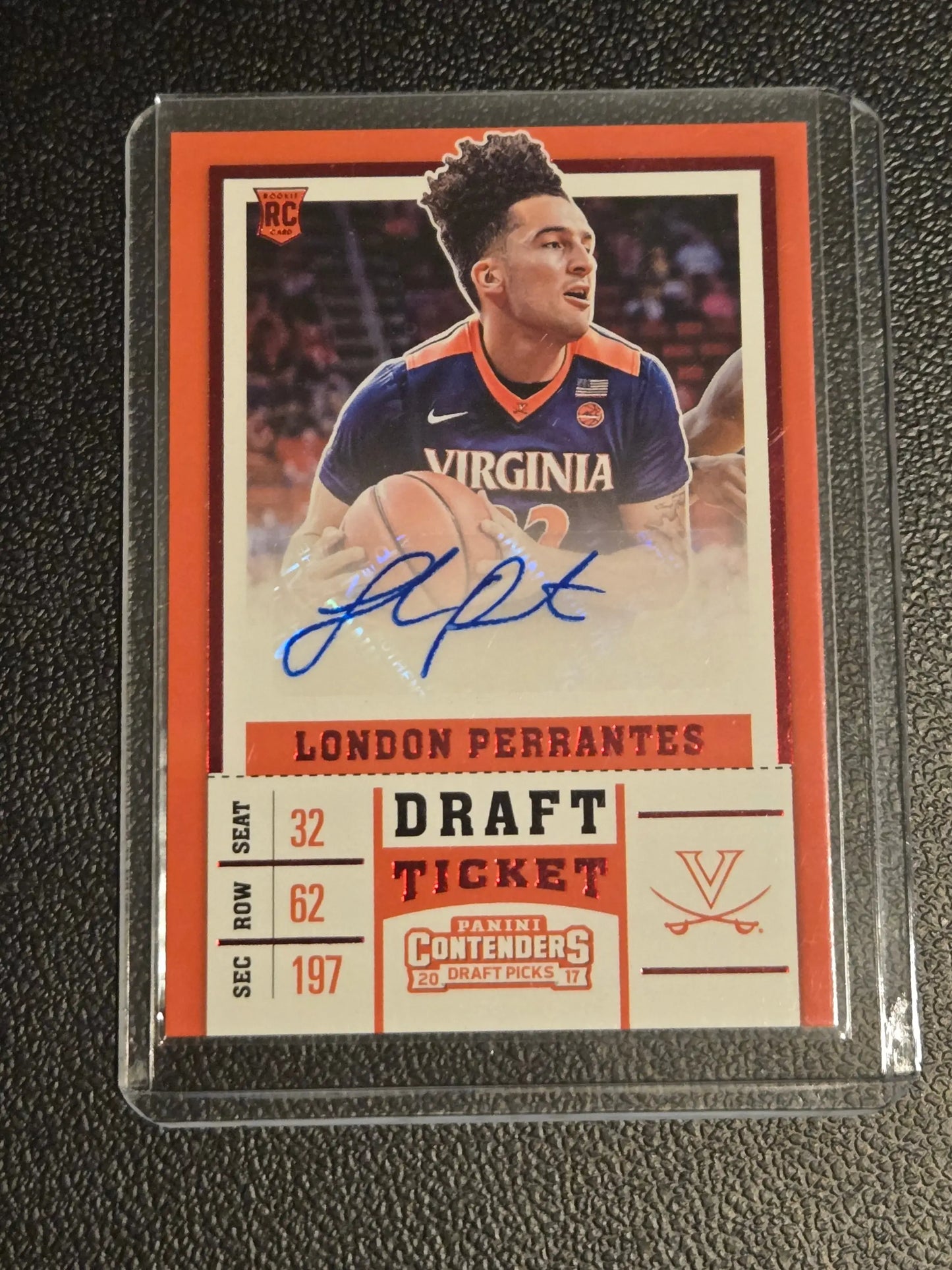 Autographed London Perrantes basketball rookie card in protective sleeve from Panini Contenders Draft Picks