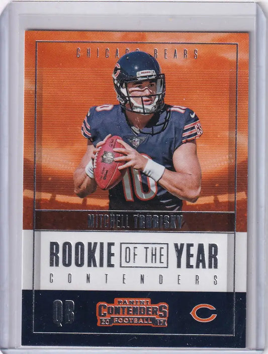 Football trading card of Ry1 Mitchell Trubisky in navy uniform for Chicago Bears