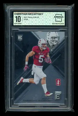 A graded 2017 Panini Elite Draft Picks Christian McCaffrey football card in Football Arena Club
