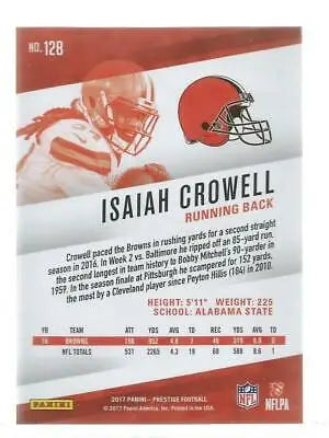 2017 Panini Prestige #128 Isaiah Crowell football card with original gloss, NM-MT condition