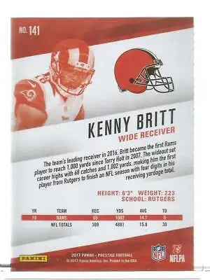 Kenny Britt football card from 2017 Panini Prestige displaying original gloss quality