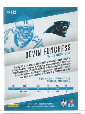 2017 Panini Prestige #143 Devin Funchess NM-MT football card with original gloss
