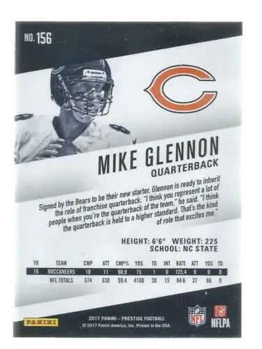 Mike Glennon football card from 2017 Panini Prestige with original gloss finish