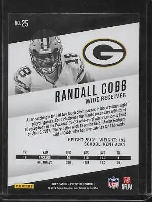 Randall Cobb 2017 Panini Prestige football card with original gloss from Packers collection