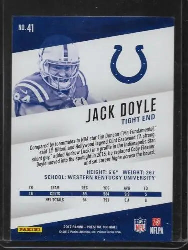 Jack Doyle football card featuring original gloss from 2017 Panini Prestige NM-MT Colts