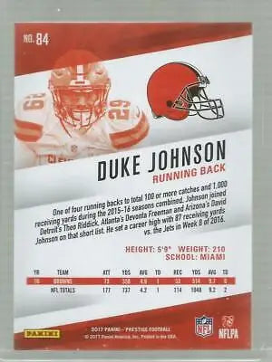2017 Panini Prestige #84 Duke Johnson NM-MT Browns football card with original gloss