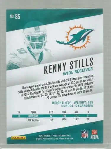 Kenny Stills football card from 2017 Panini Prestige with original gloss finish