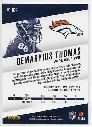 Demaryius Thomas football card 2017 Panini Prestige NM-MT Broncos original gloss finish