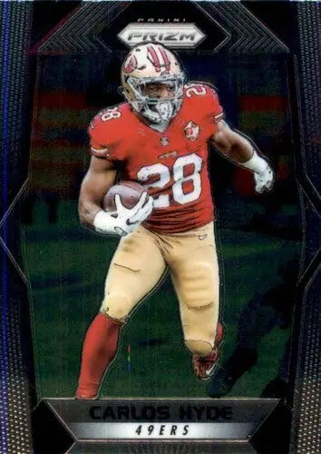 Original gloss Panini Prizm Carlos Hyde football card from 2017 49ers collection