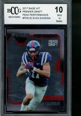 Sage Hit Evan Engram football card from 2017 Sage Hit series graded BCCG 10