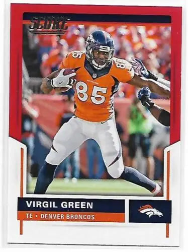 Virgil Green football card featuring original gloss from 2017 Score Red #295 Broncos