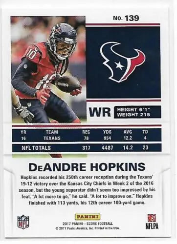 DeAndre Hopkins 2017 Score Scorecard #139 Football Card with original gloss finish