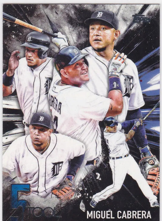 Baseball card of Miguel Cabrera showing action poses for Detroit Tigers 2017 Topps