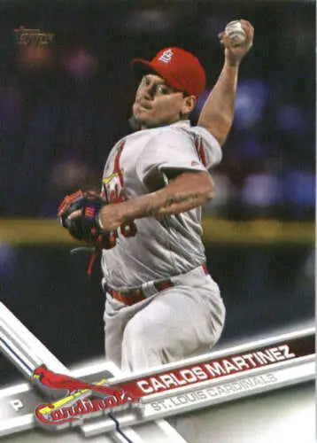 2017 Topps #523 Carlos Martinez baseball card with original gloss in NM-MT condition