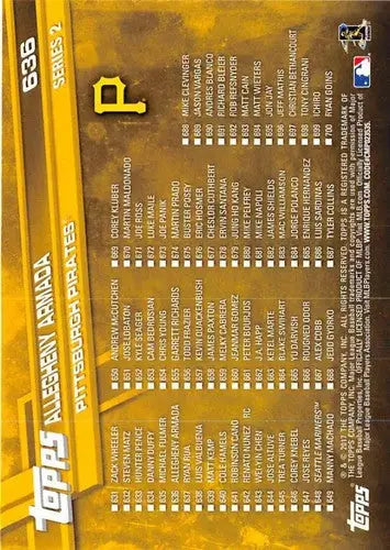 2017 Topps #636 Allegheny Armada baseball card back with original gloss featuring Simply Sandoval