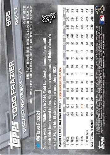 Original gloss baseball trading card for Todd Frazier from 2017 Topps #656 White Sox