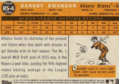 Dansby Swanson baseball card back from 2017 Topps Archives Rookie Star edition
