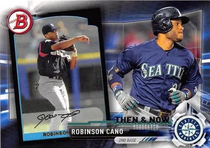 Robinson Cano baseball card from 2017 Topps Bowman Then and Now series