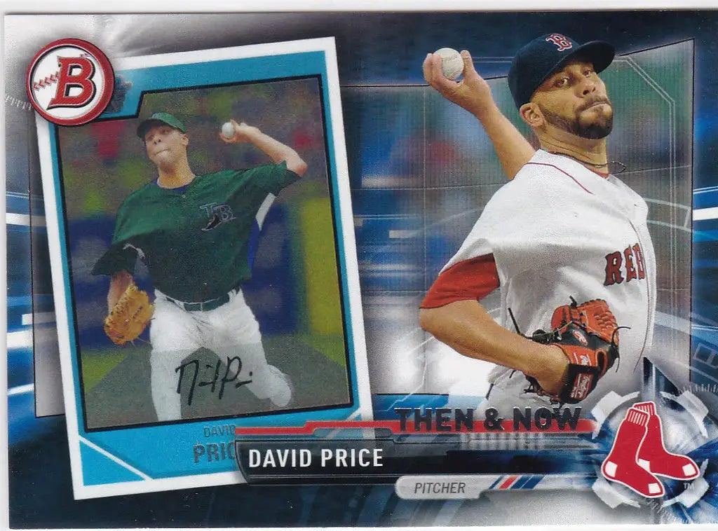 Baseball card of David Price showcasing his progression with Boston Red Sox uniforms