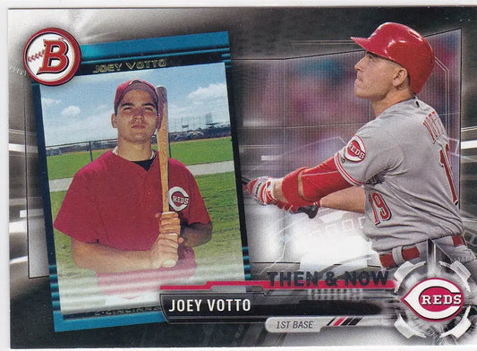 Baseball card of Joey Votto Cincinnati Reds from Topps Bowman Then & Now series