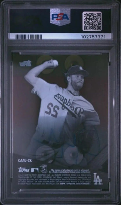 Graded Clayton Kershaw baseball card featuring Los Angeles Dodgers auto PSA 9 Mint