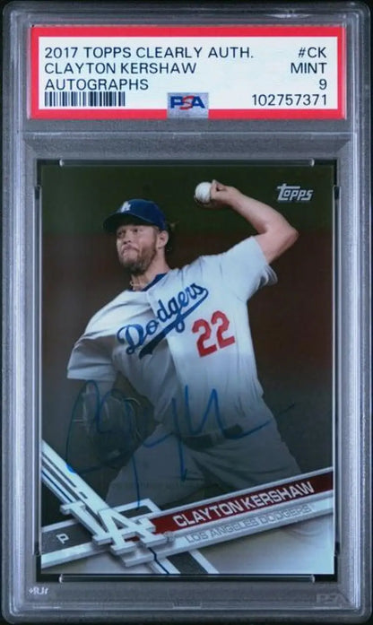 Autographed Clayton Kershaw baseball card from Los Angeles Dodgers 2017 Topps Clearly Authentic