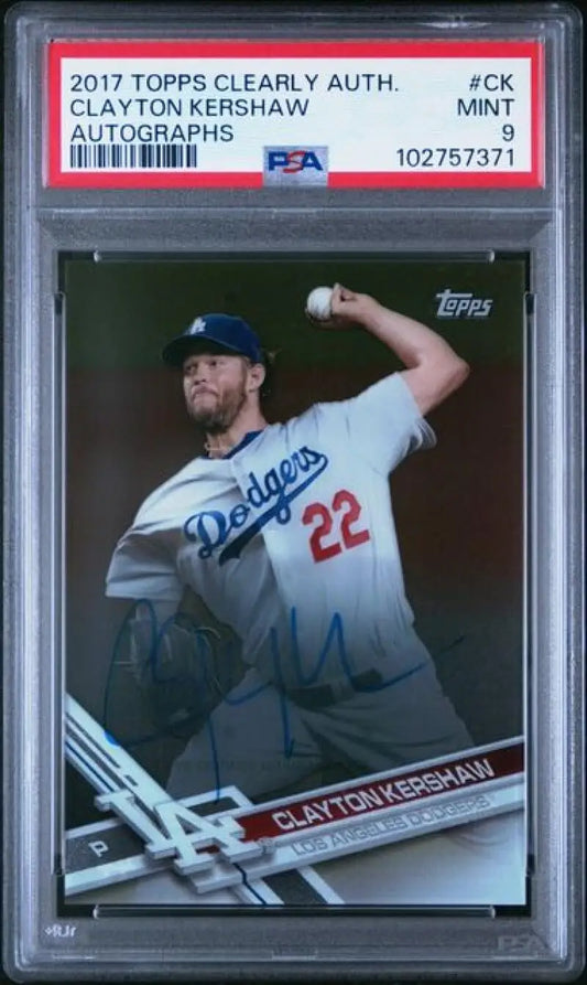 Autographed Clayton Kershaw baseball card from Los Angeles Dodgers 2017 Topps Clearly Authentic