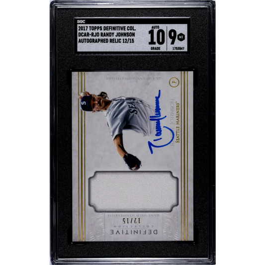 2017 Topps Definitive Relic #DCAR-RJO Randy Johnson SGC 9 MINT MEM Auto 12/15 Seattle Mariners Baseball Card