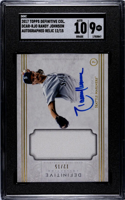 Graded Randy Johnson autographed baseball card from Topps Definitive Relic for Seattle Mariners