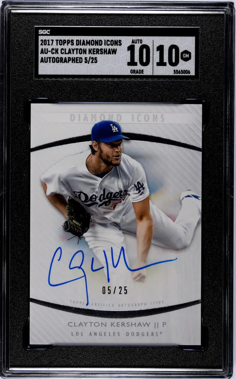 Graded Clayton Kershaw baseball card, Dodgers pitcher, autographed 05/25, SGC 10 Gem