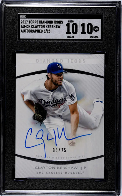 Graded Clayton Kershaw baseball card, Dodgers pitcher, autographed 05/25, SGC 10 Gem